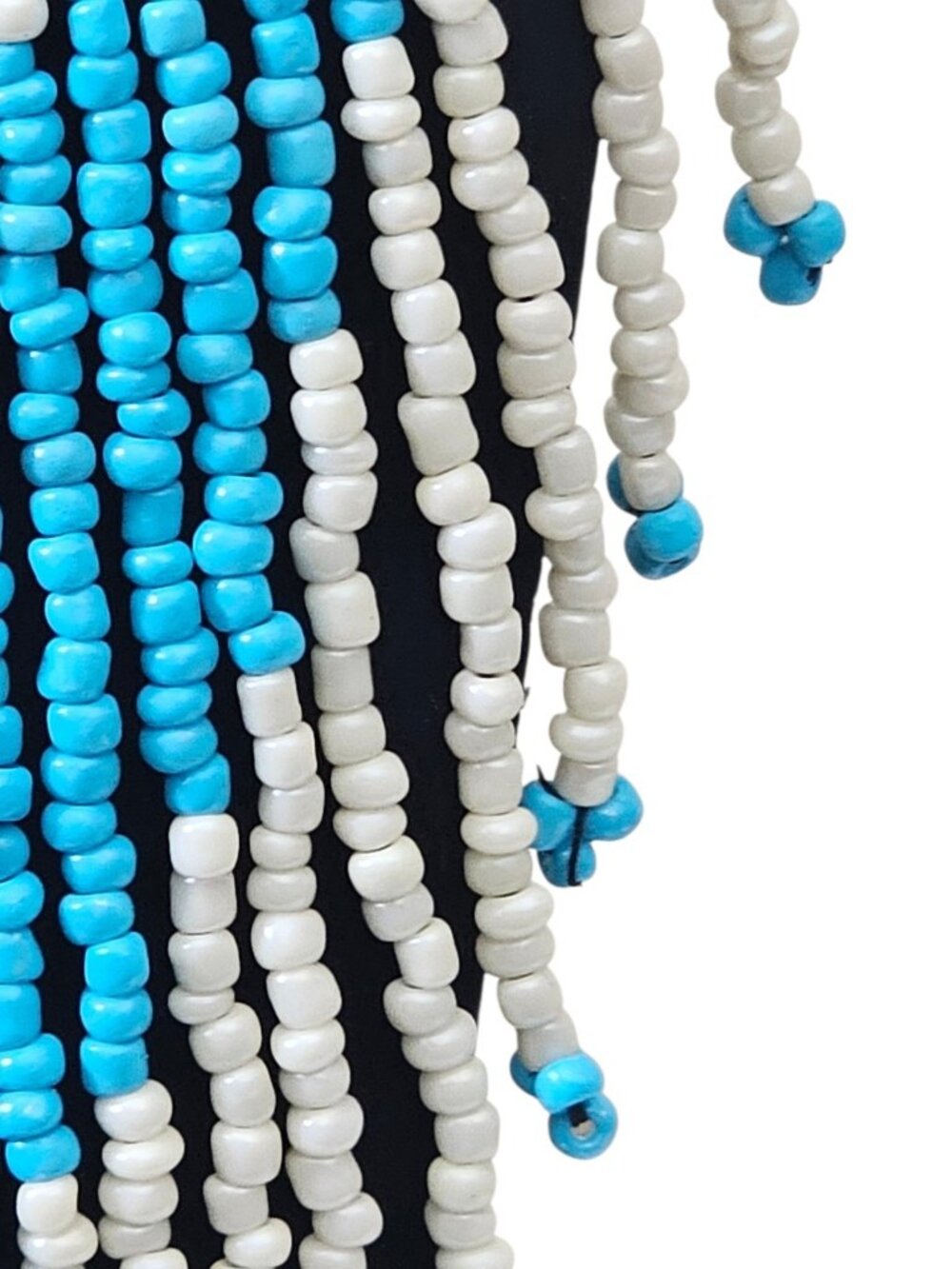 Vintage Beaded Fringe Bib Necklace Blue White Statement Tribal Boho Native Style - Picture 7 of 11